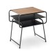 Compact 3-tier side end table with wood grain top and black shelves, ideal for storage in modern interiors.